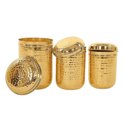 BRASS HAMMER ROUND KITCHEN CONTAINER (POLISH) SET OF 3